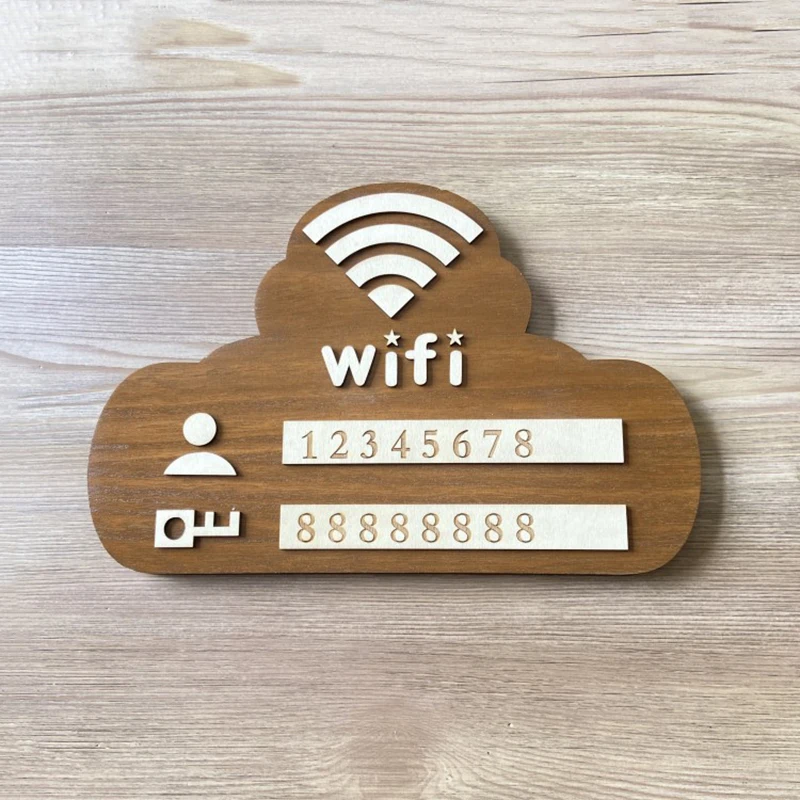 ملصقات حائط خشبية بعلامة WIFI مع قلم تحديد قابل لإعادة الكتابة اليدوية وكلمة مرور قابلة لإعادة الاستخدام لافتات التسوق العامة