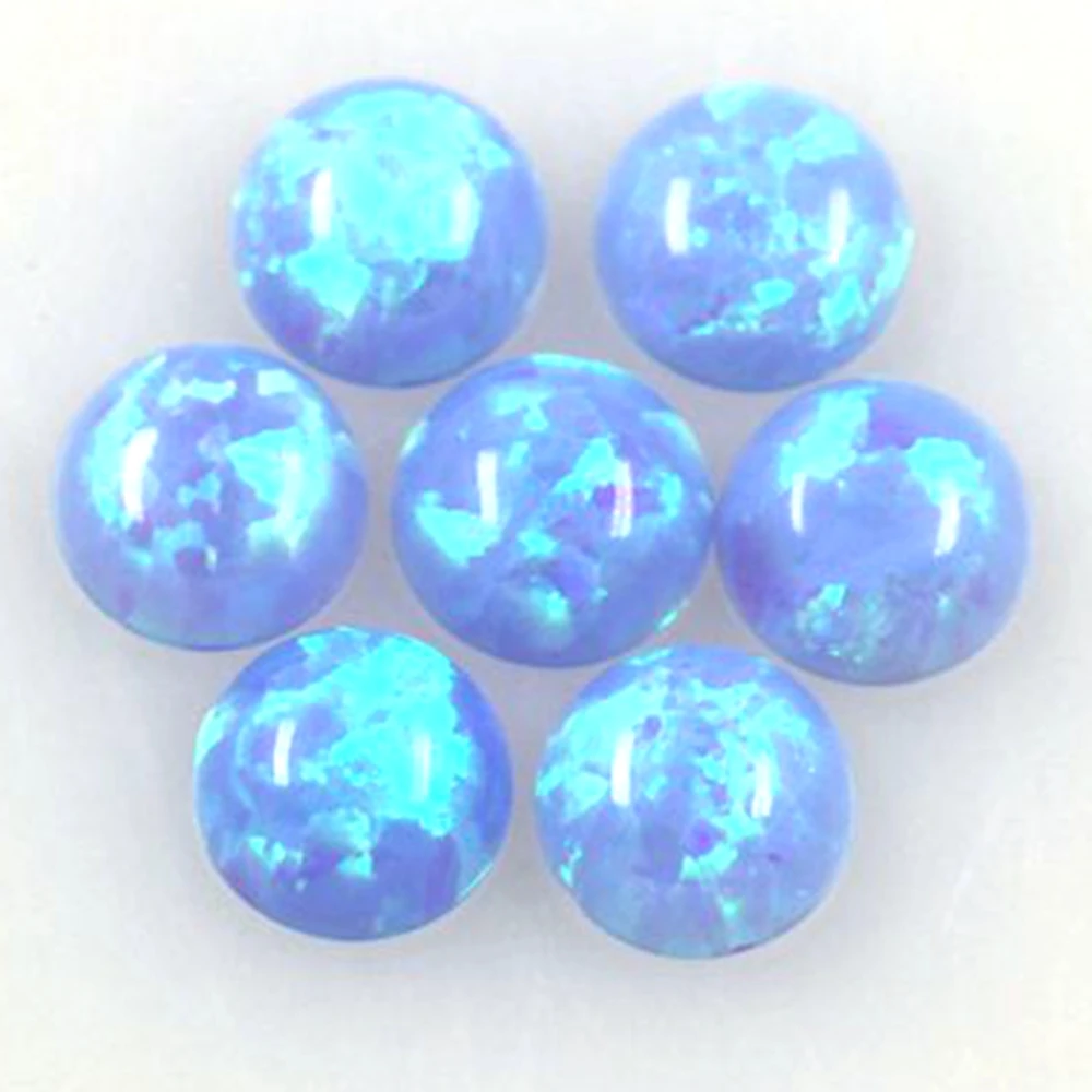 

MOQ=50 Pieces(2mm to 12mm) Round Cabochon Flat Bottom Opal Beads Fire Light Blue OP06 For Jewelry