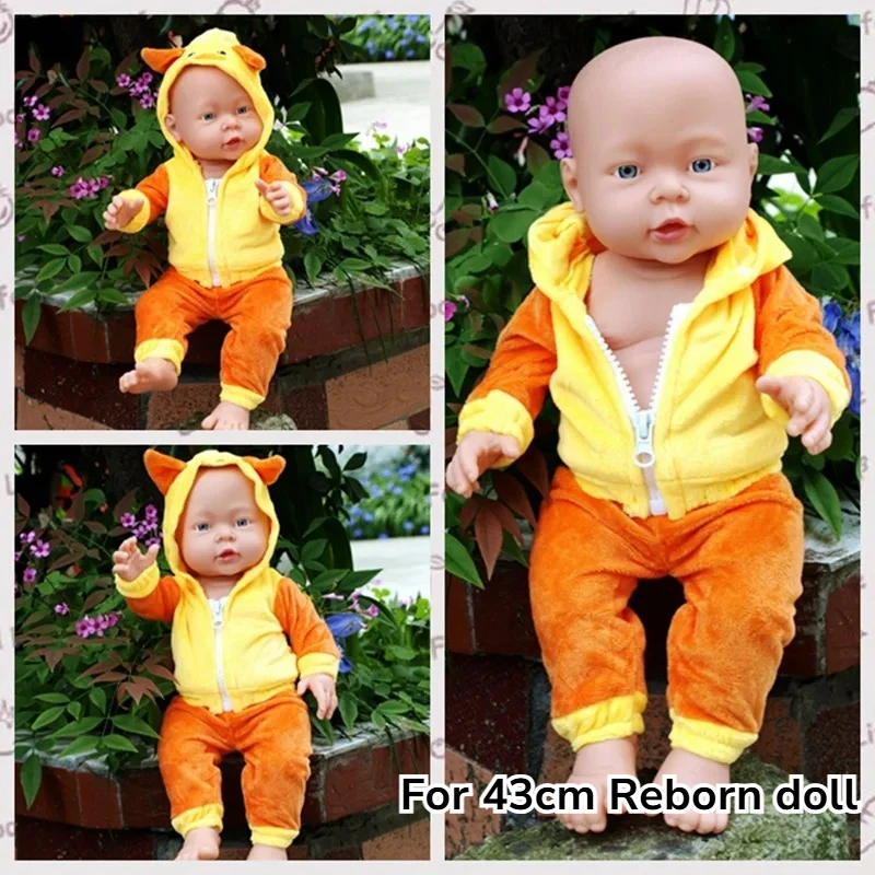 

Милый комплект одежды для куклы Реборн 43 см: розовый кролик, желтая утка, зеленая лягушка, мягкие плюшевые штаны с капюшоном, наряды для кукол, игрушки