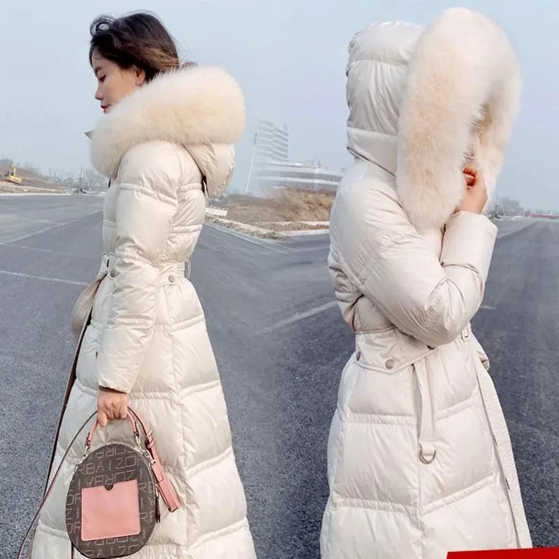 High grade Fox fur Hooded Women\'s Jacket 2023 Winter New White Duck down Slim Long Coats Female Thicken Snow Parka Overcoat