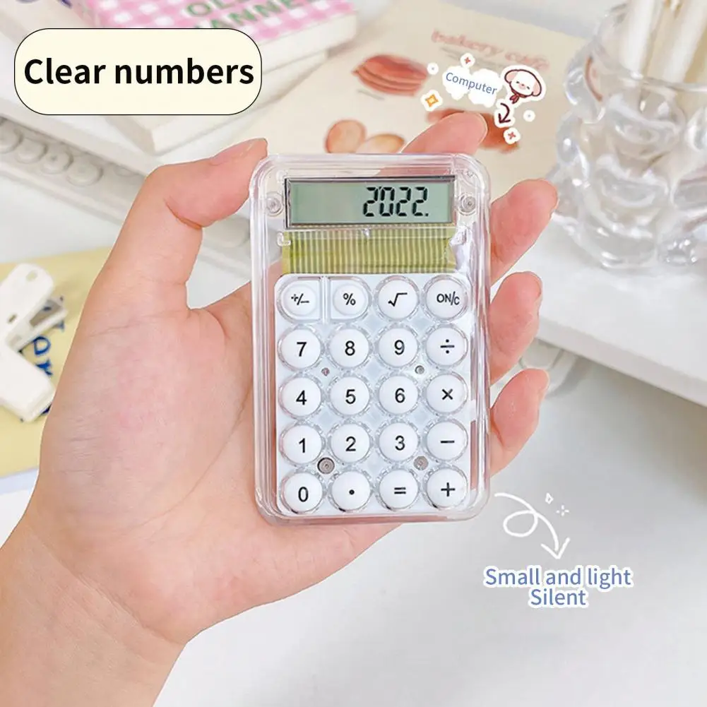 Mini Rekenmachine 8 Cijfers Display Stilte Breedbeeld Studenten Draagbare Transparante Elektronische Rekenmachine Voor Accounting
