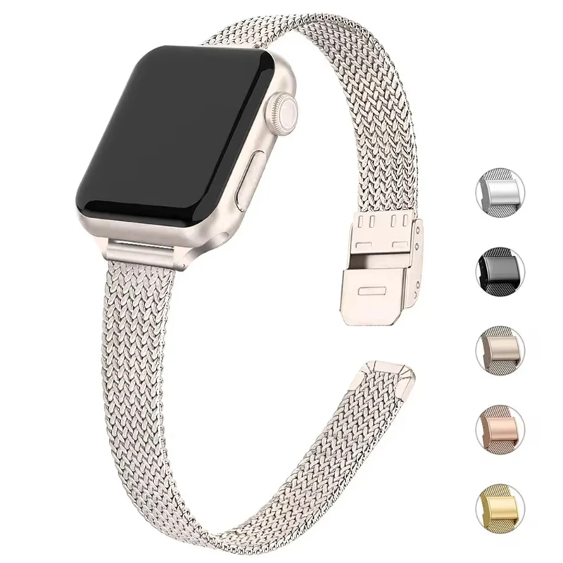 

Тонкий браслет из нержавеющей стали для Apple Watch Ultra 49 мм 10 9 8 7 6 5 SE 5 4 3 Миланский ремешок для Iwatch 46/45/44/42/41/40/38 мм