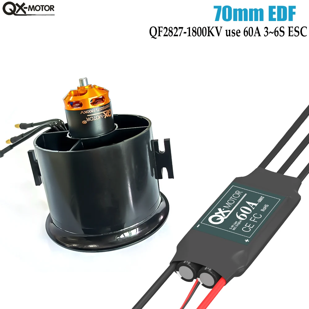 QX-Motor 70mm EDF 12 Blades Ducted Fan QF2827 Brushless Motor with 60A / 80A ESC