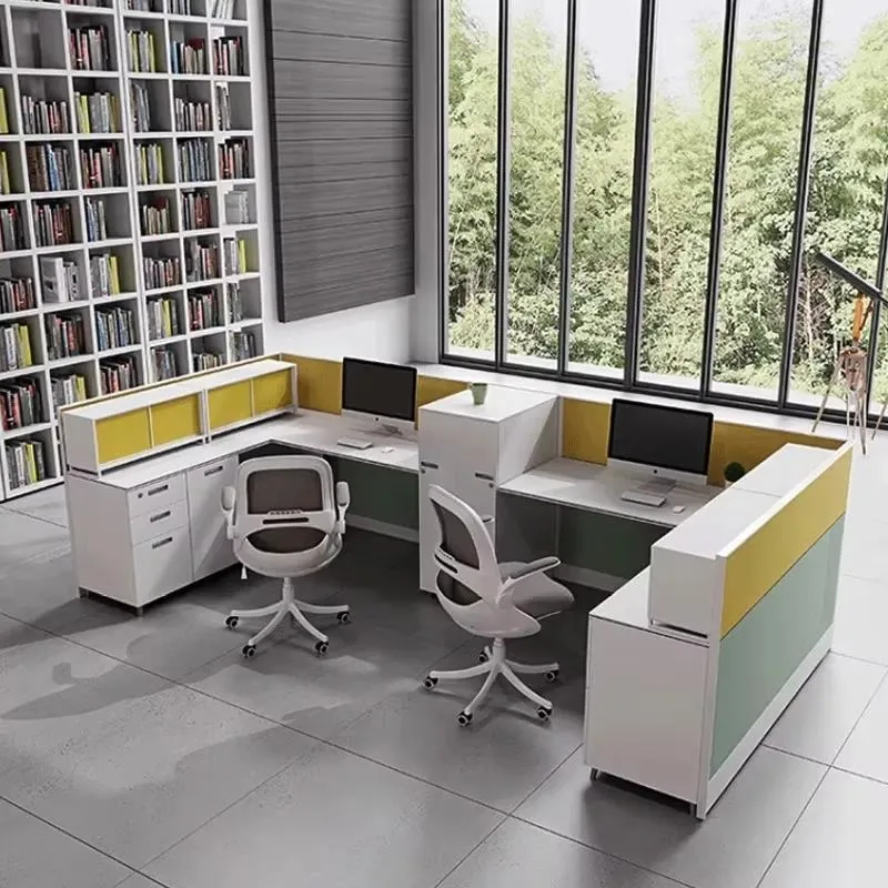 Modern Office Partition Workstation with High Low Cabinet Wooden Aluminum Frame Simple Desk and Chair Set for Employees