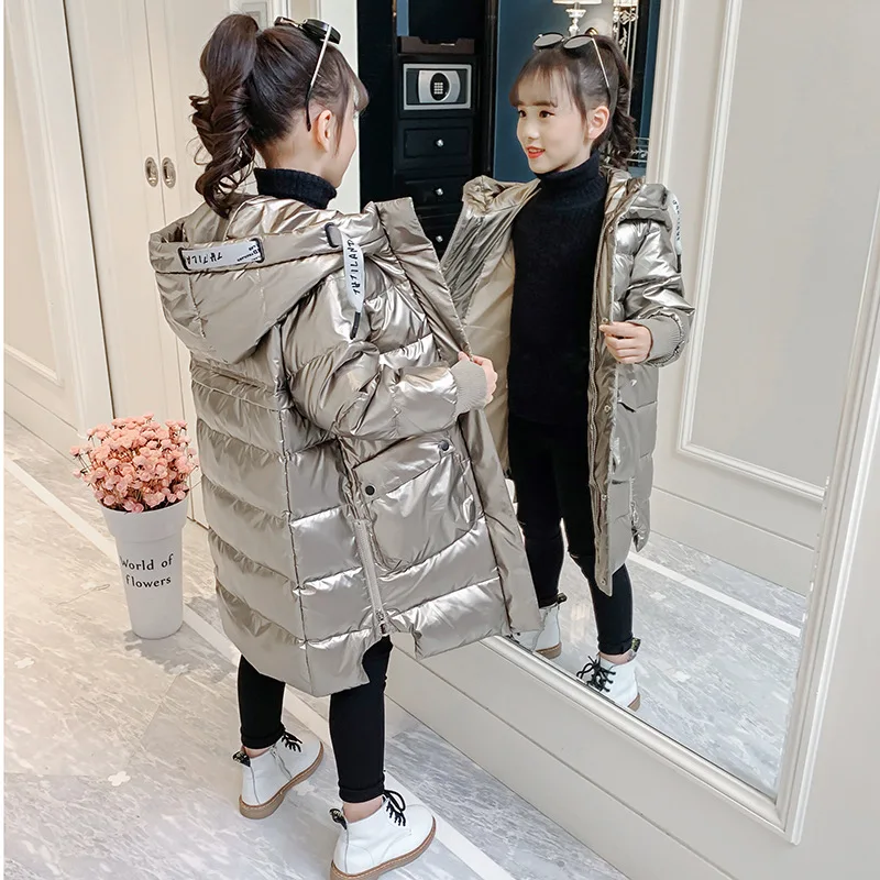 

Winter Children Girl Cotton Jacket School Girl Thicken Hooded Medium Length Unwashed Parkas Coats Junior Girl Casual Outwears