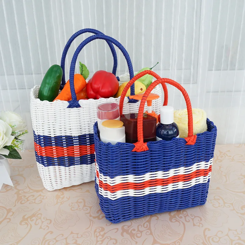 Handmade Woven Picnic Basket with Handle Hamper Outdoor Fruit Food Breakfast Storage Basket Willow Weaving Bycicle Flower Basket