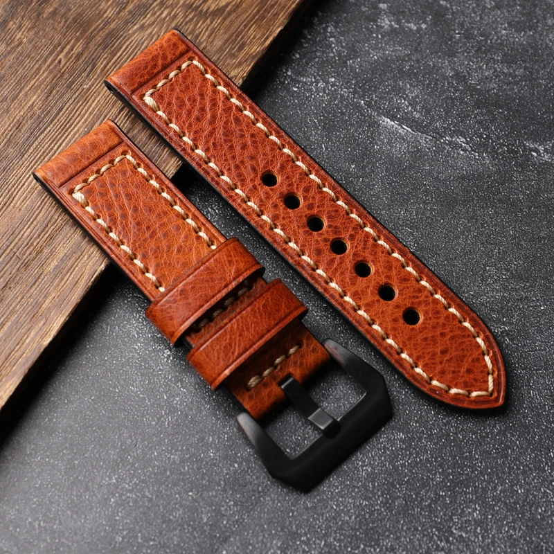 Handmade High-end Genuine Leather, 20MM 22MM 24MM 26MM Brown Vintage Men's Bracelet for PAM111 441,Genuine Leather Bracelet