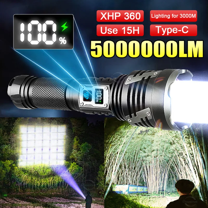 High Power Led Flashlight XHP360 Wick Super Powerful Torch Self Defence Tactical Lantern High Quality Flashlight for outdoors