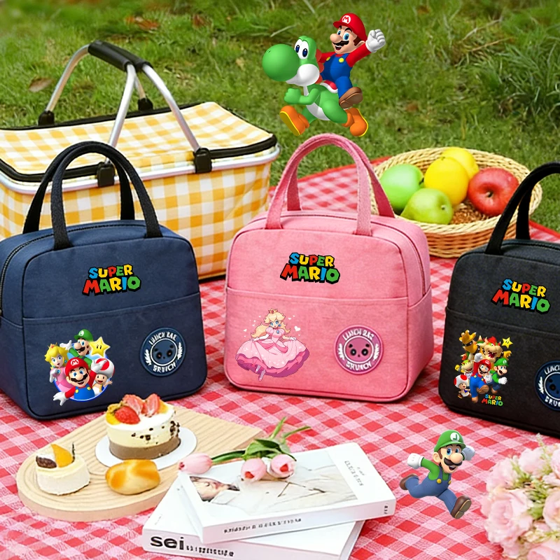 

Cute Marioed Insulat Lunch Bag Anime Cartoon Boys Student Insulation Bento case Aluminum Foil Rice Tote Bag Kids Party Game Gift
