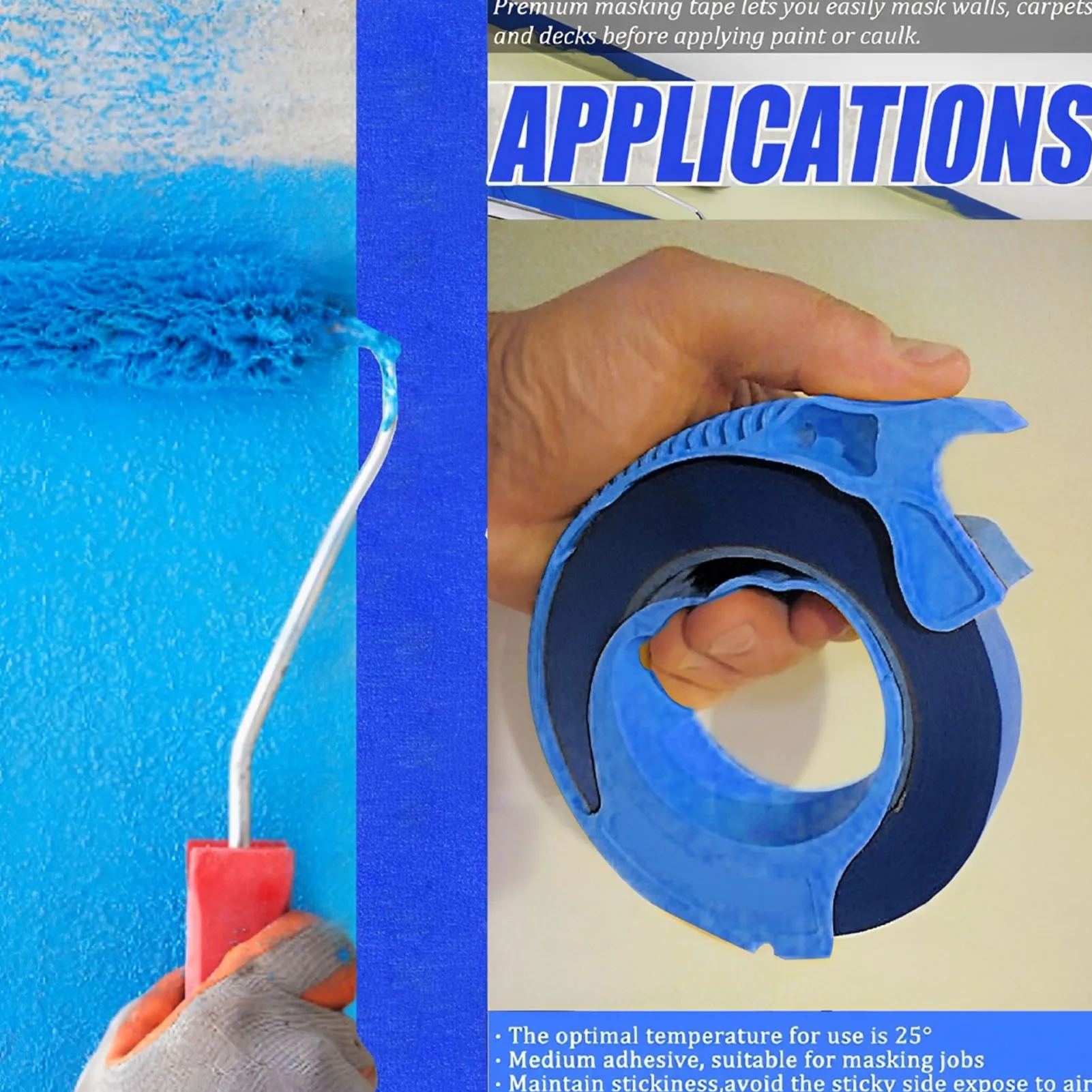 Masking Tape Dispenser Round Handle Portable Tape Applicator for Seam Stickers Painting Tapes 25mm Wide Blue Seam Tape Dispenser