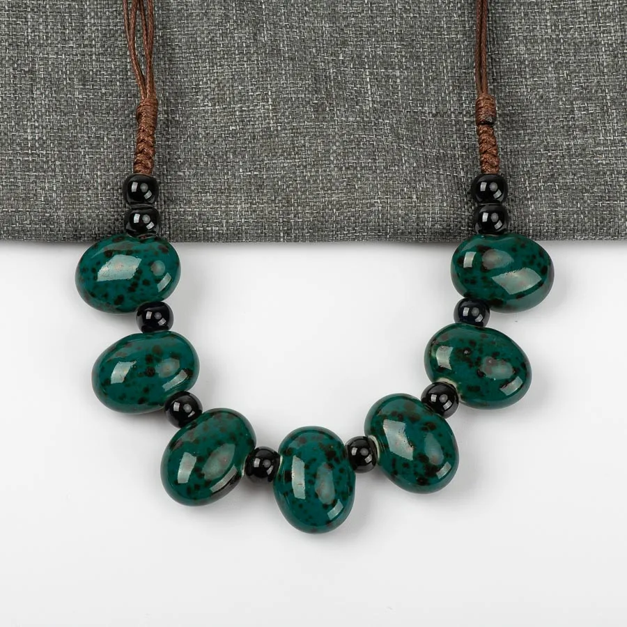 Cobblestone Shape Ceramic bohemia bead necklace Pendant vintage necklaces Classic style Jewelry #GY515
