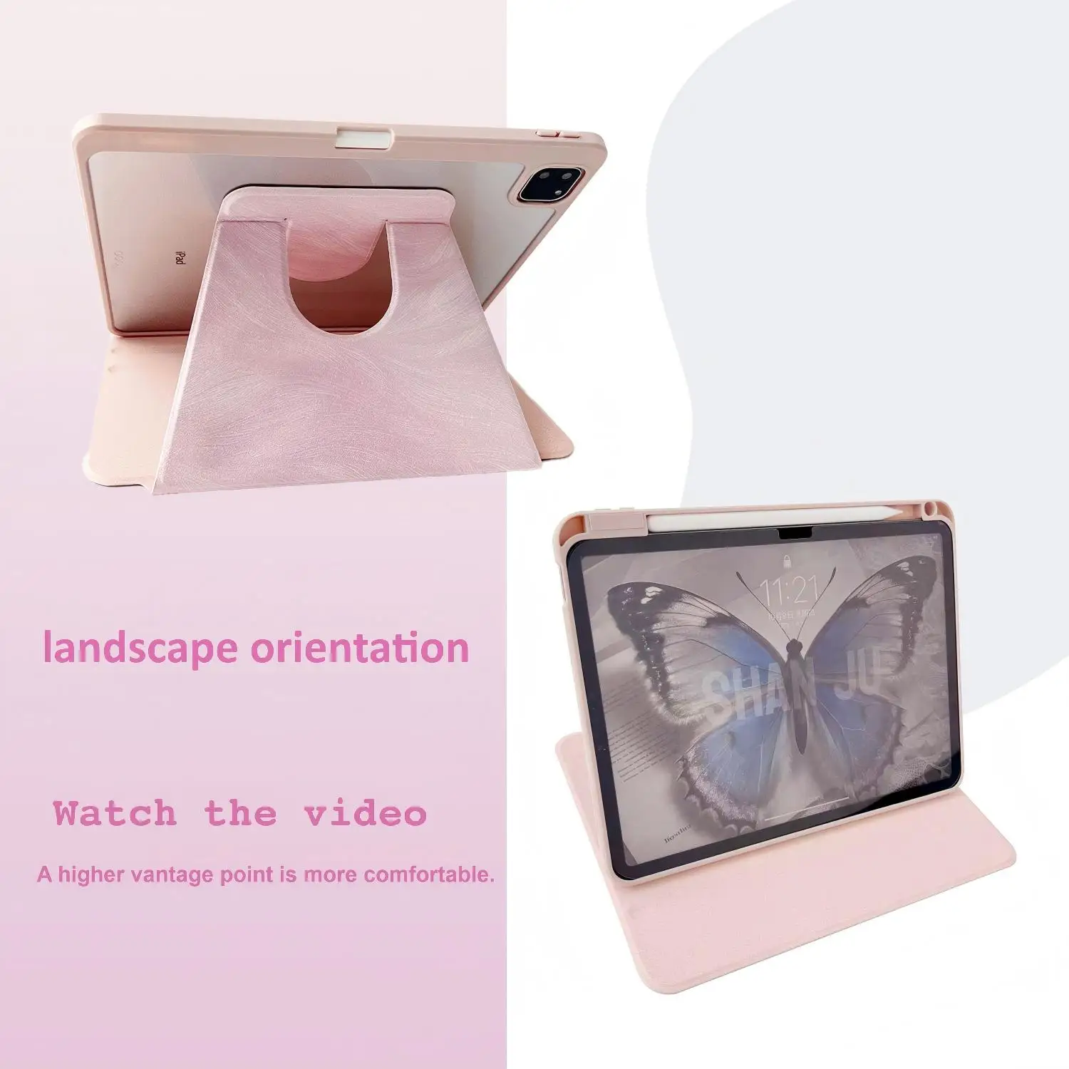 الفراشة المذهبة 360 °   حافظة جلدية دوارة لجهاز ipad air 11 m3 حافظة 2025 ipad a16 حافظة لجهاز 10/11th Gen 10.9 7 8 9 mini 7