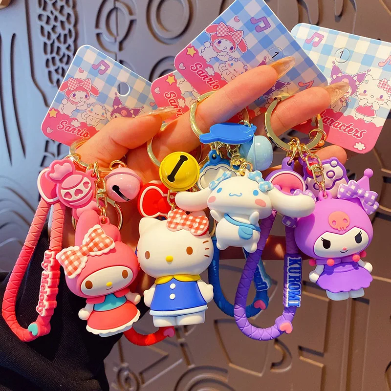 

Fashion Kawaii Sanrio Hello Kitty Car Key Chain Exquisite Schoolbag My Melody Keychain with Bell Female Birthday Christmas Gift
