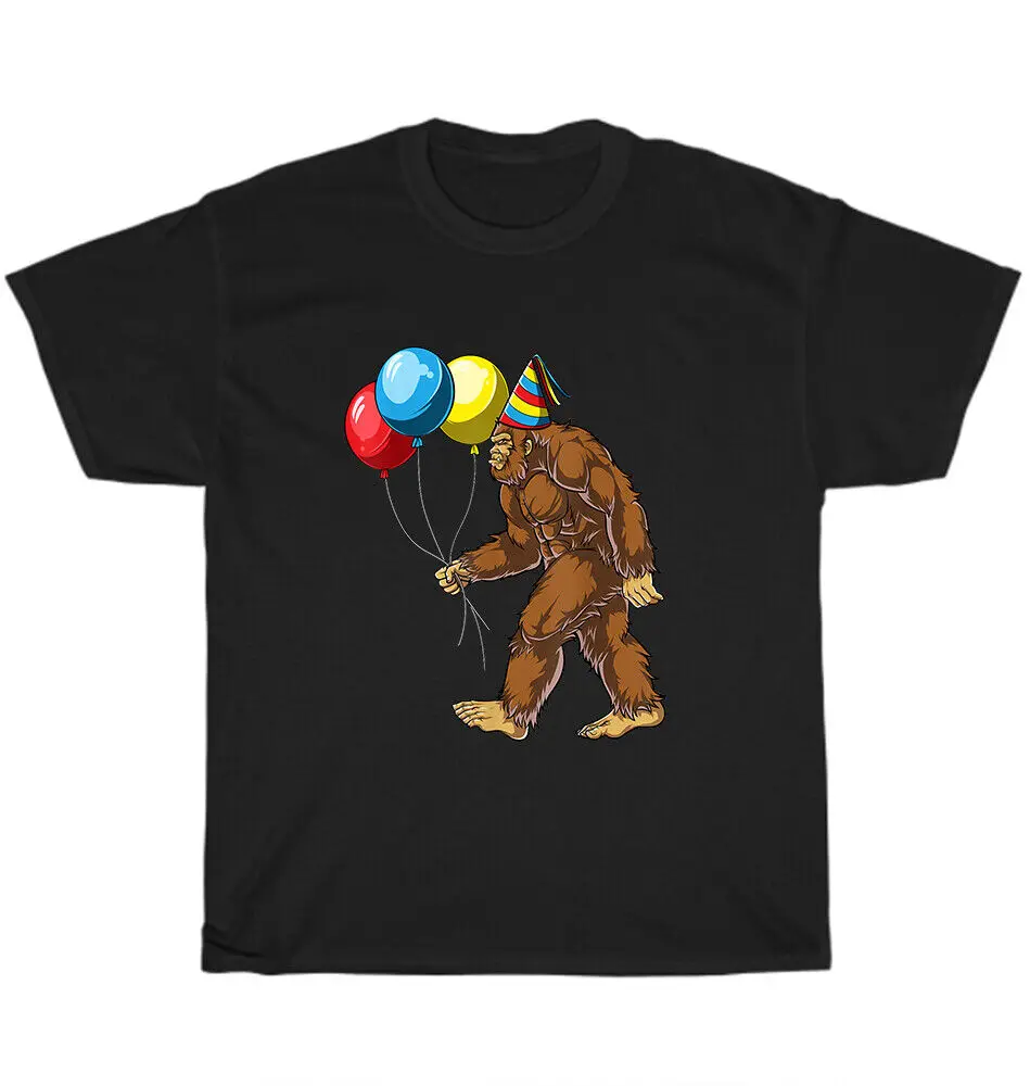 Bigfoot Birthday Party Hat Balloon Sasquatch T-Shirt Unisex Funny Tee Gift NEWUnisex Summer Cotton Luxury Brand Super Size