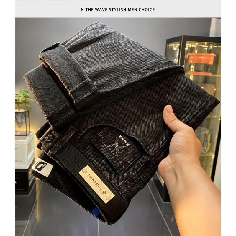 

- модные американские элитные модные черные джинсы, мужские узкие осенние новые стильные крутые повседневные длинные брюки с поясом