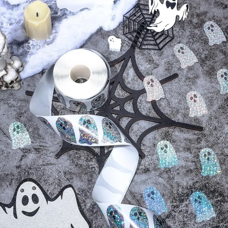 500 Stück Halloween-Fledermaus-Aufkleber-Rolle, Laser-Schwarze Fledermäuse, Wasserfeste Glitzer-Selbstklebende Aufkleber für Halloween-Scrapbook-Partydekoration – Detail 17