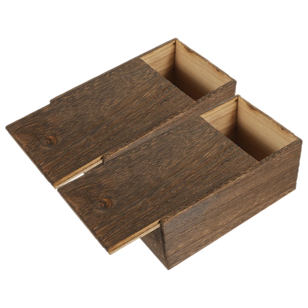 2Pcs Wood Storage Box Sliding Lid Jewelry Organizer Compact Case for Multi-Purpose Trinket Storage Small Wooden Box with Lid