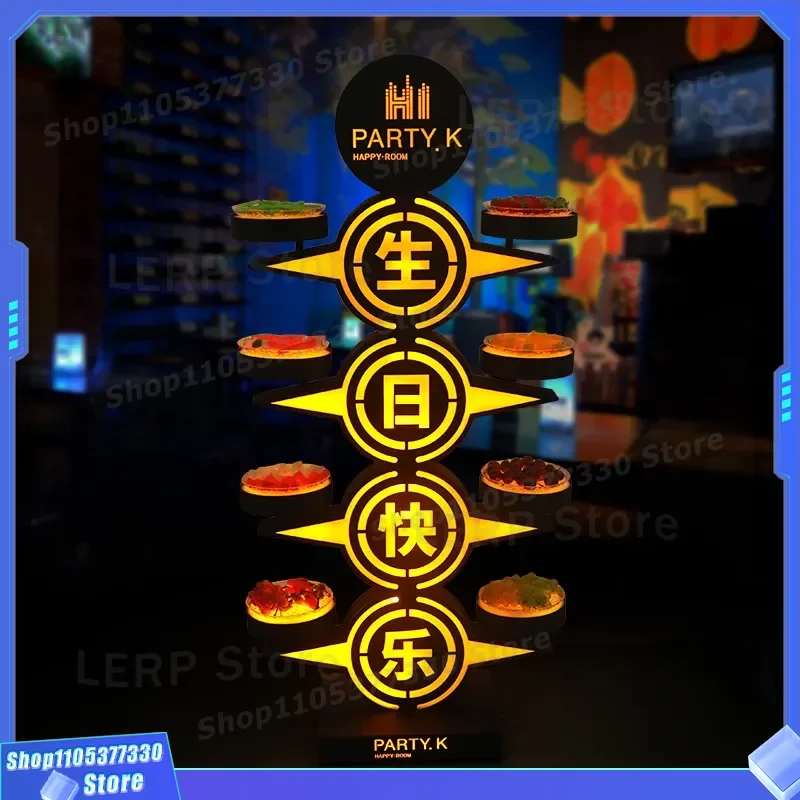 Creative LED Fruit Platter Rack Four Layer Multi Grid Luminous Bar KTV Night Party Decor Internet Celebrity Style Serving