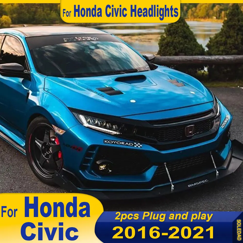 

Автомобильная фара в сборе для Honda Civic 2016-2021, обновление фары, 4 линзы проектора, Стайлинг, светодиодные аксессуары для передних фонарей