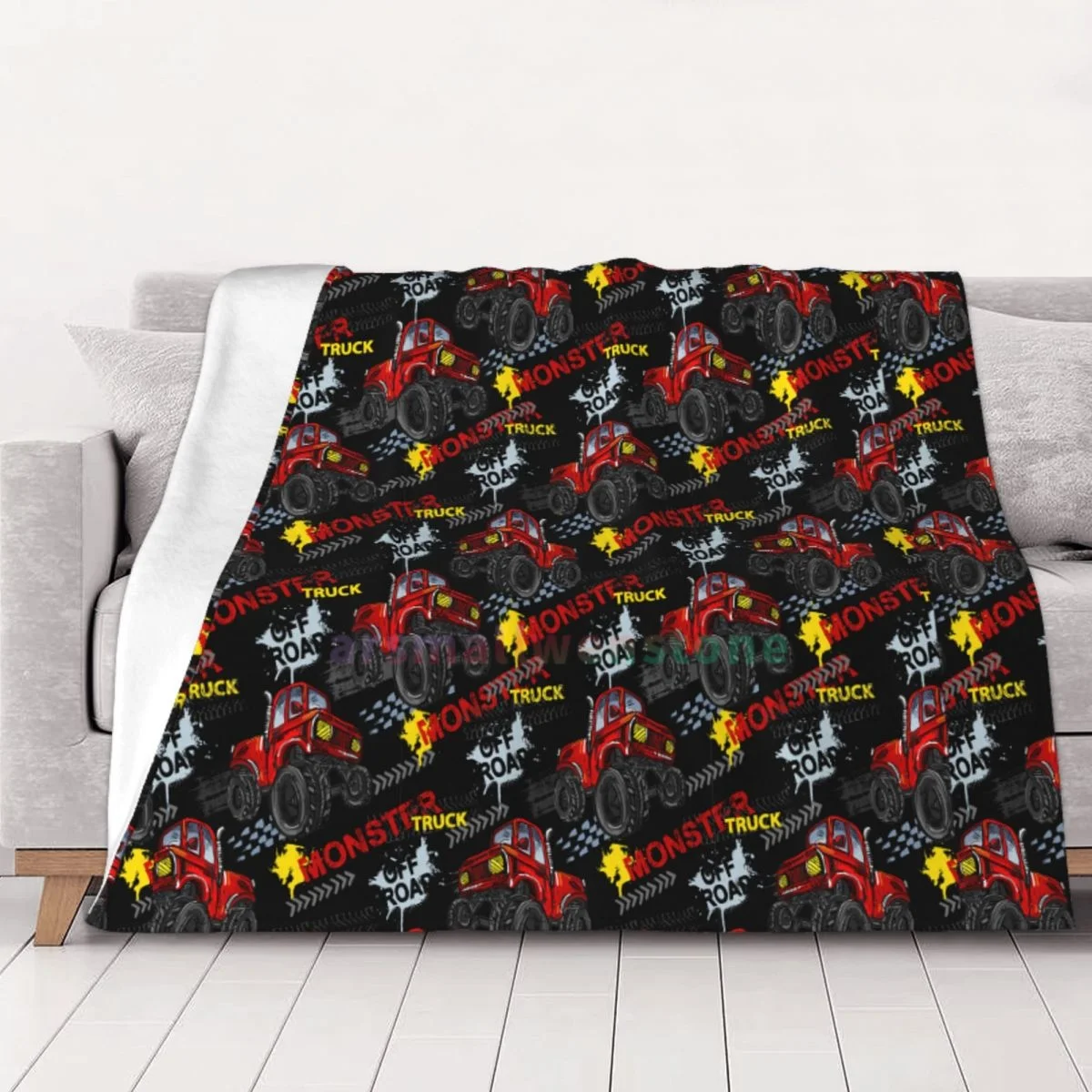 Cool Red Monster Trucks Cars Flannel Fleece Blanket Soft Warm Lightweight Cozy Anti-Pilling Fuzzy Throw Blankets for Couch Bed