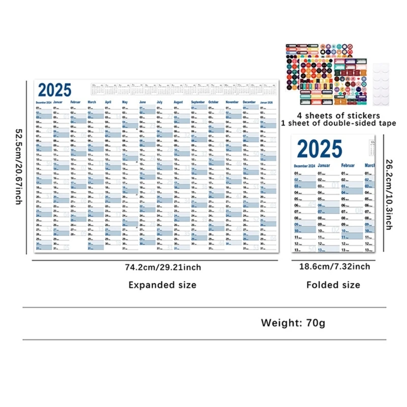 Wandkalender 2025, Schuljahresplaner, Jahreskalender, Schulkalender, englische Ausgabe, Kalender für Büro, Schule, Zuhause