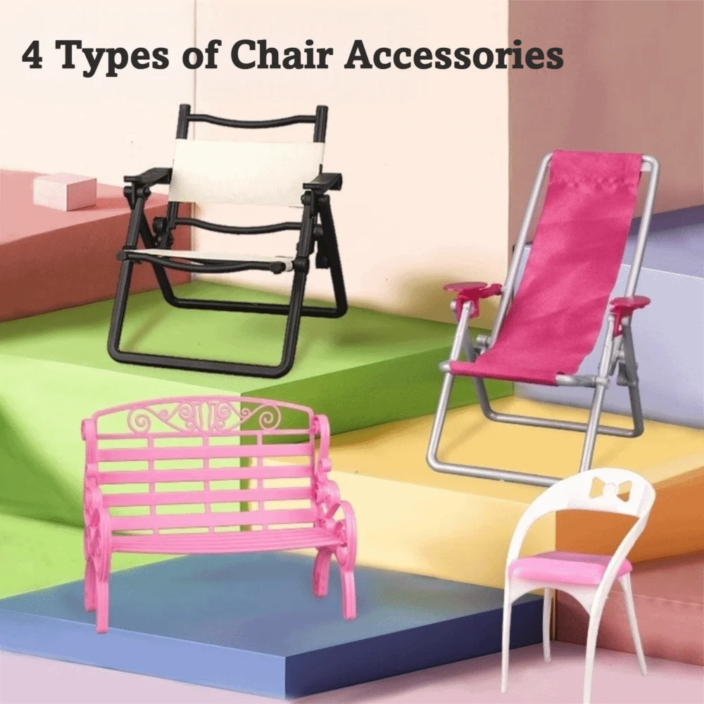 Cadeira dobrável para casa de bonecas, design dobrável, tamanho mini, estilo lazer, móveis para casa de bonecas, adereços para fotos, modelo de cadeira, acessórios para casa de bonecas