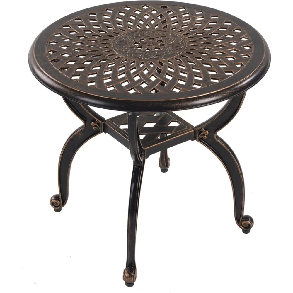 

Cast Aluminum Outdoor Side Table, All Weather Round Small Coffee Table for Patio,Park,Lawn,Yard (21 Bronze)