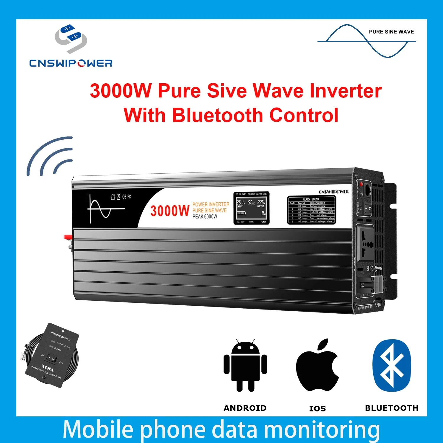 New 3000W Pure Sine Wave Inverter New DC Car Solar Power Inverter 12v 220v converter 24v 48v to 110v Bluetooth Control