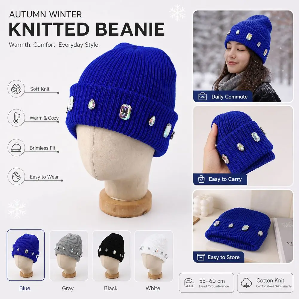 Casual Cotton Knitted Beanie Hat Knitted Texture Brimless Style Winter Knit Hat Warm Coverage Pullover Hat Women and Men