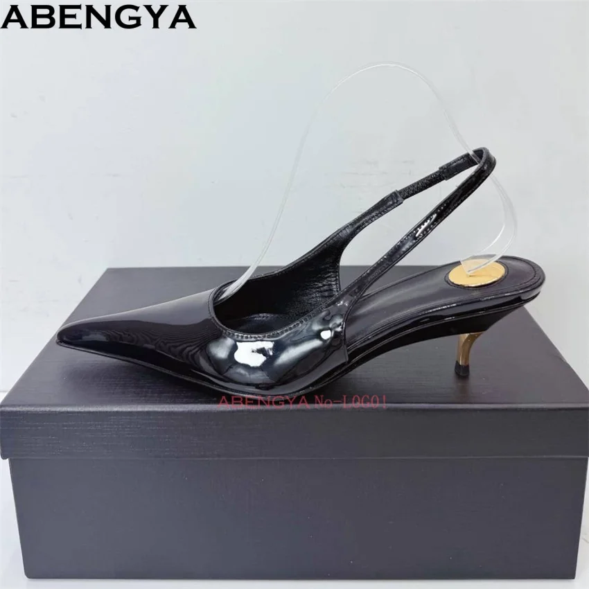 Spring Patent Leather High Heel Pumps Women Sexy Point Toe Party Shoes Woman Satin Back Strap Gladiator Sandals Women Loafers