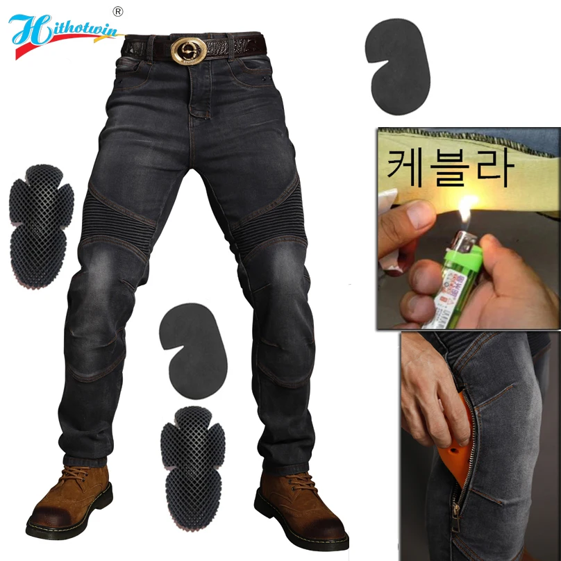 Fireproof and wearable Casual Men's Motorbike Pants Aramid Black Motocross Knee Protective