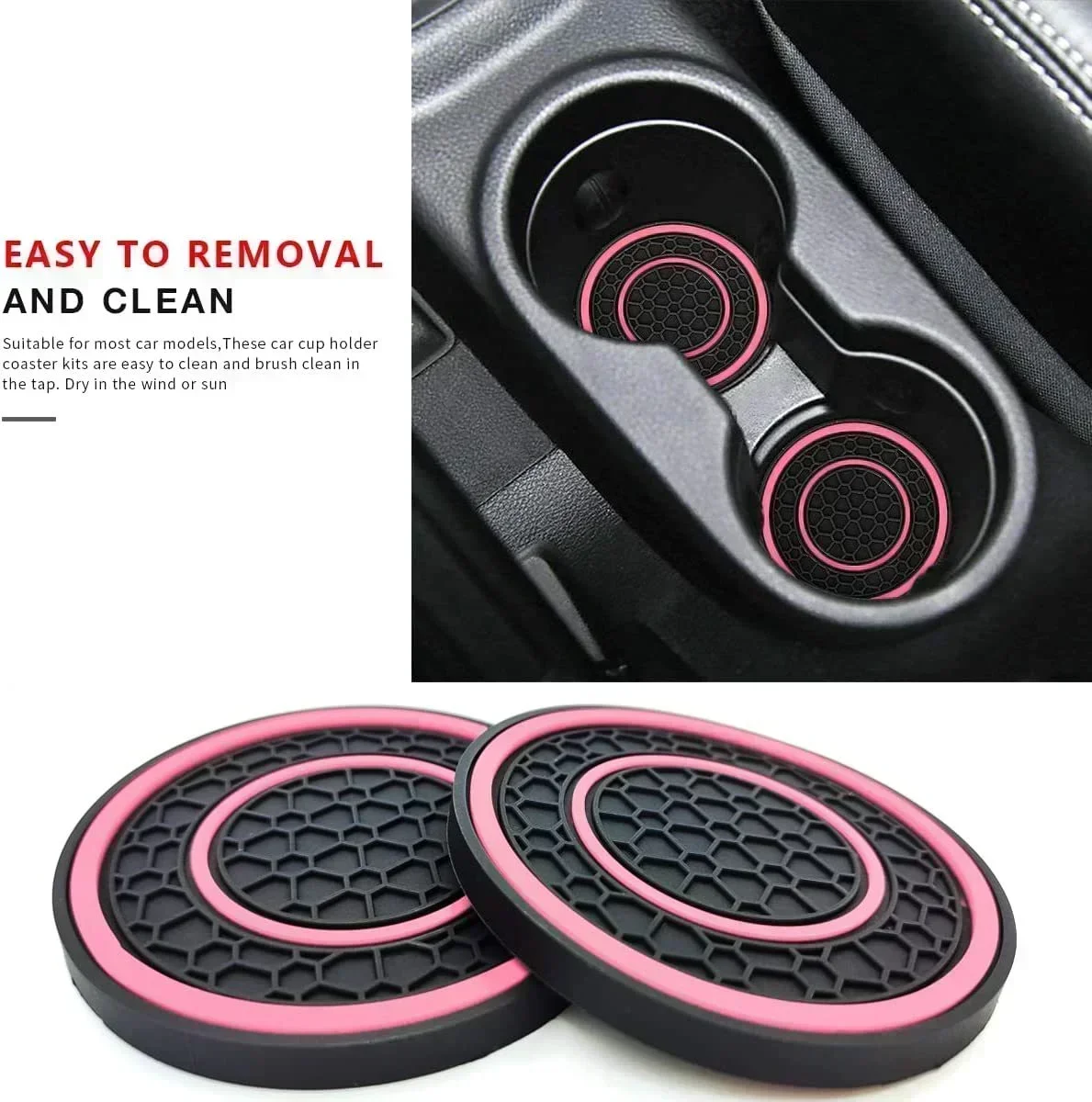 2Pcs Universal Car Cup Holder Coasters Non‑Slip Heat‑Resistant Waterproof Groove Pattern Car Interior Decor Mats Amagi