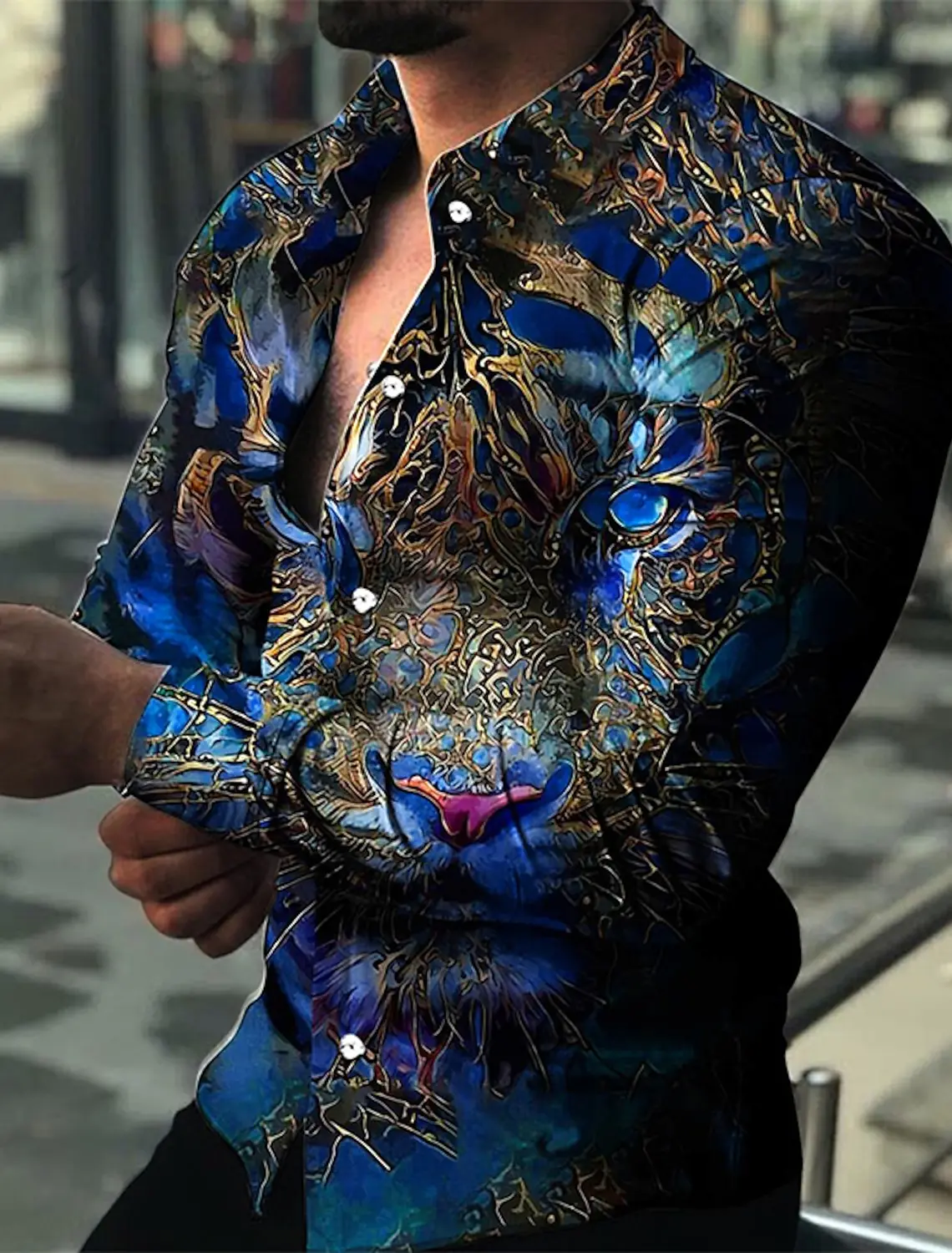 Men\'s Shirt Graphic Shirt Animal Tiger  3D Print Outdoor Casual Long Sleeve Button-Down Clothing Fashion Casual Comfortable