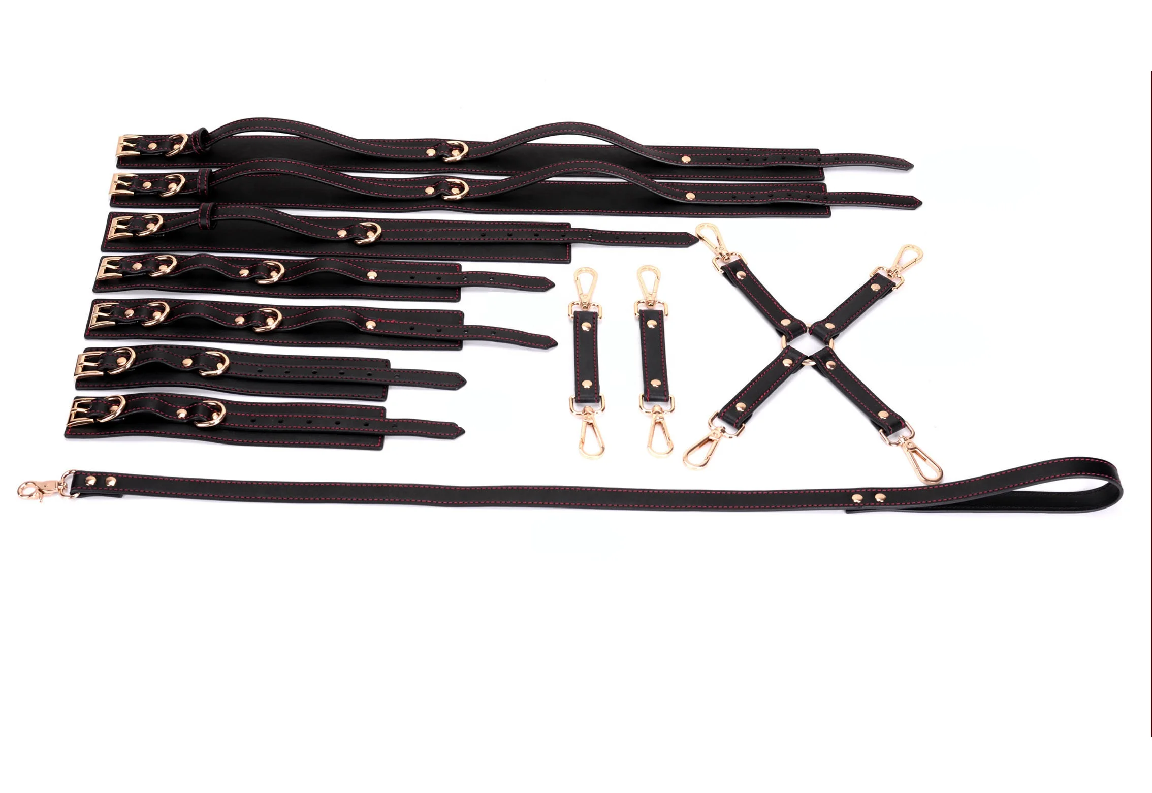 Bondage Sets Luxury PU Leather BDSM Kits Restraint Erotic Toys Handcuff Legcuff Collar Cross Buckle Couples Bedroom Games