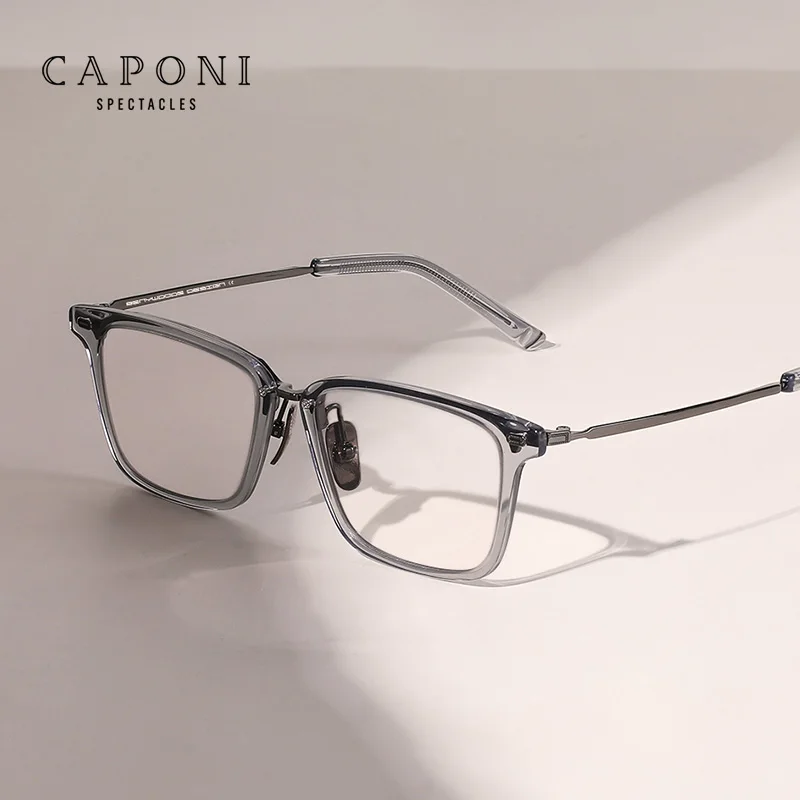 

CAPONI Fashion Glasses Frame For Men Titanium Acetate Blue Light Blocking Spectacles Original Brand Designer Eye Glasses JF0081