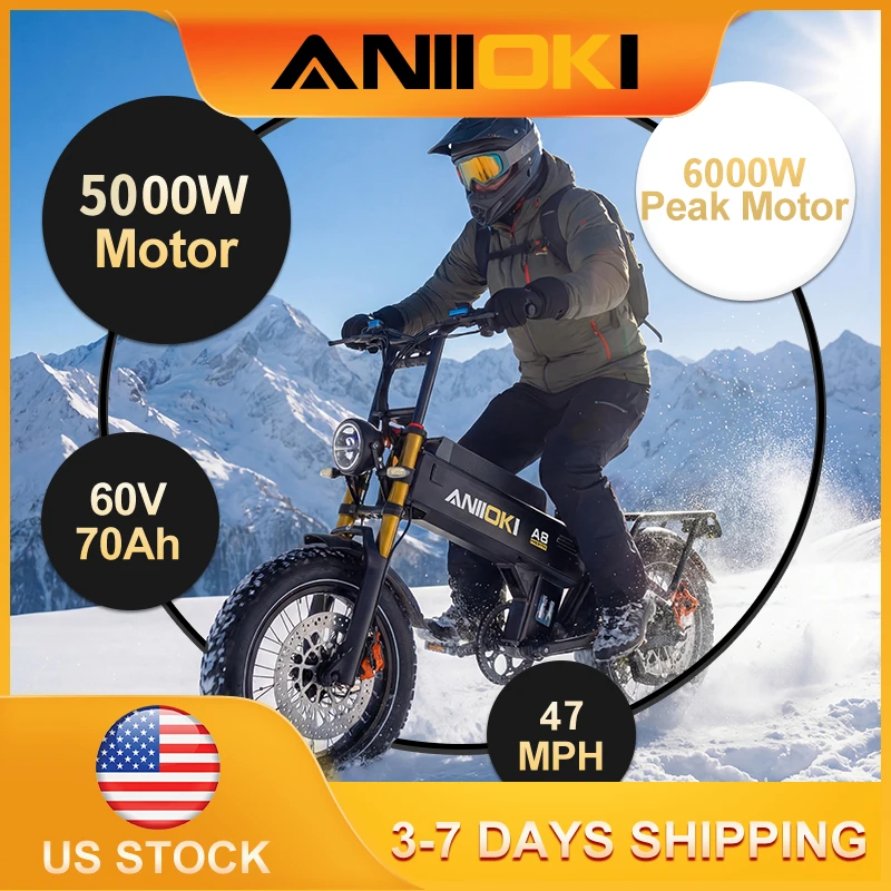 

6000W Peak Motor 47mph Electric Bike 60V 70Ah Electric Bicycle PAS-230miles ANIIOKI A8 Pro Max AWD 20"*4" Fat Tires E Bike