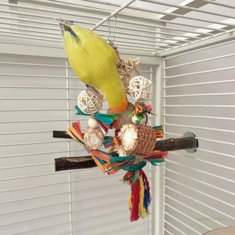 QX2E Large Bird Toy Birdcage Hanging Toy Natural Corncob Block Parrot Chewing Toy Climbing Swing Toy for Lovebirds Cockatoos