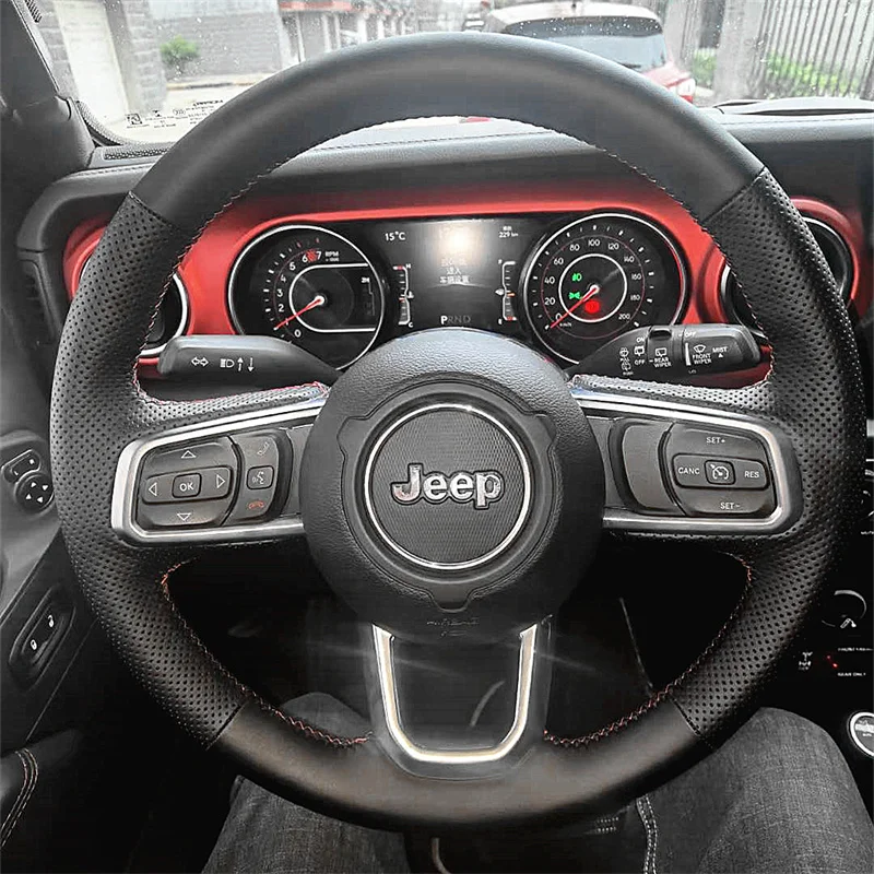 Hand-stitched Genuine Leather non-slip car Steering Wheel Cover For Jeep Wrangler JL Gladiator JT 2018-2021 auto parts