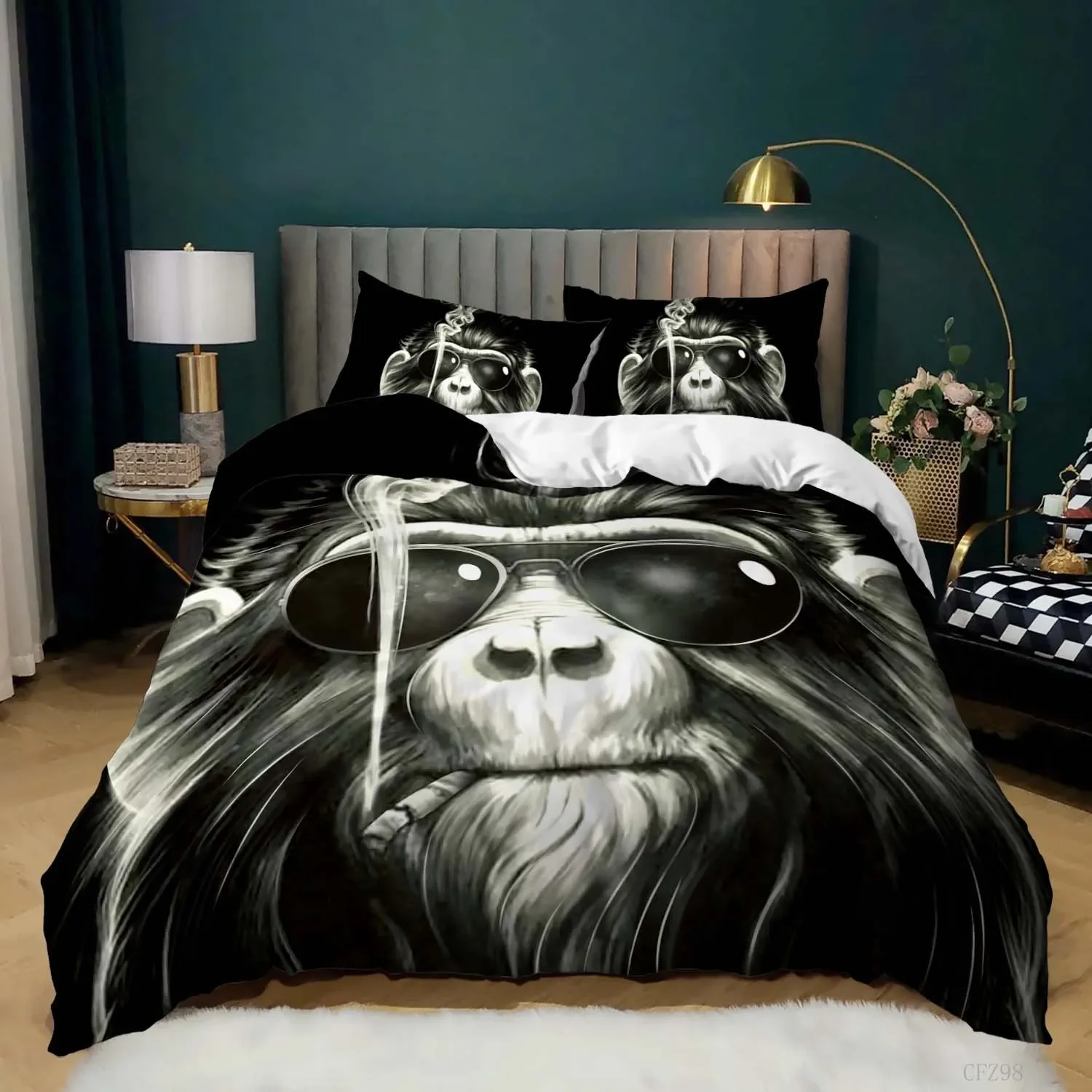 Chimpanzees Duvet Cover King/Queen Size,wild Animal Theme Bedding Set For Children Boys Teens,Monkey Monster Quilt Cover,brown