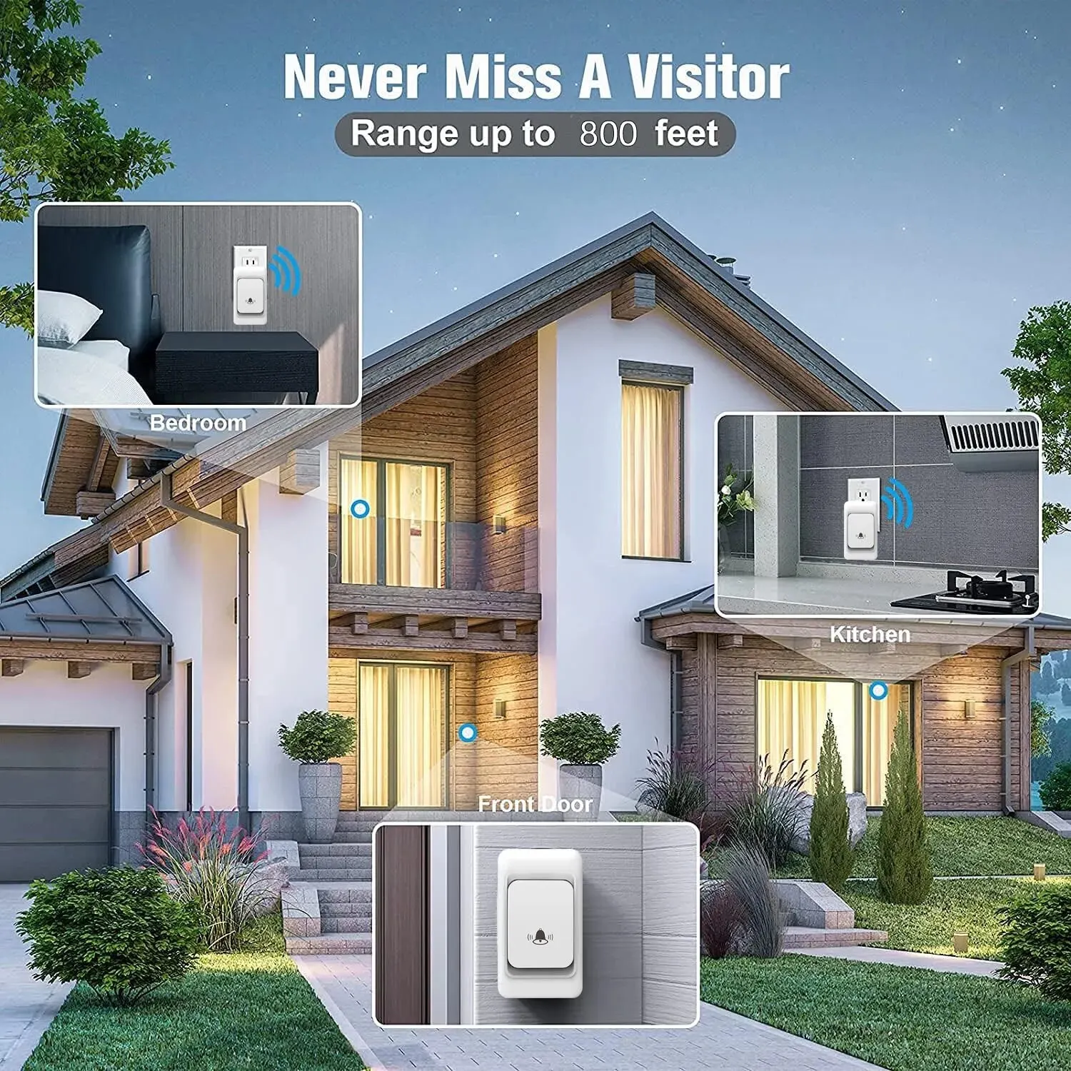 Wireless Doorbell Waterproof Easy Installation Door Bell with 38 Chimes 3 Volume Levels and 800Ft Range for Business Store Home