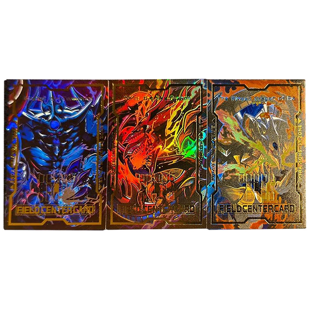 3Pcs/set 59X86Mm Diy Self Made Yu-Gi-Oh! Center of Venue Egyptian God Collection Card Color Flash Ygo Anime Cards Gift Toys