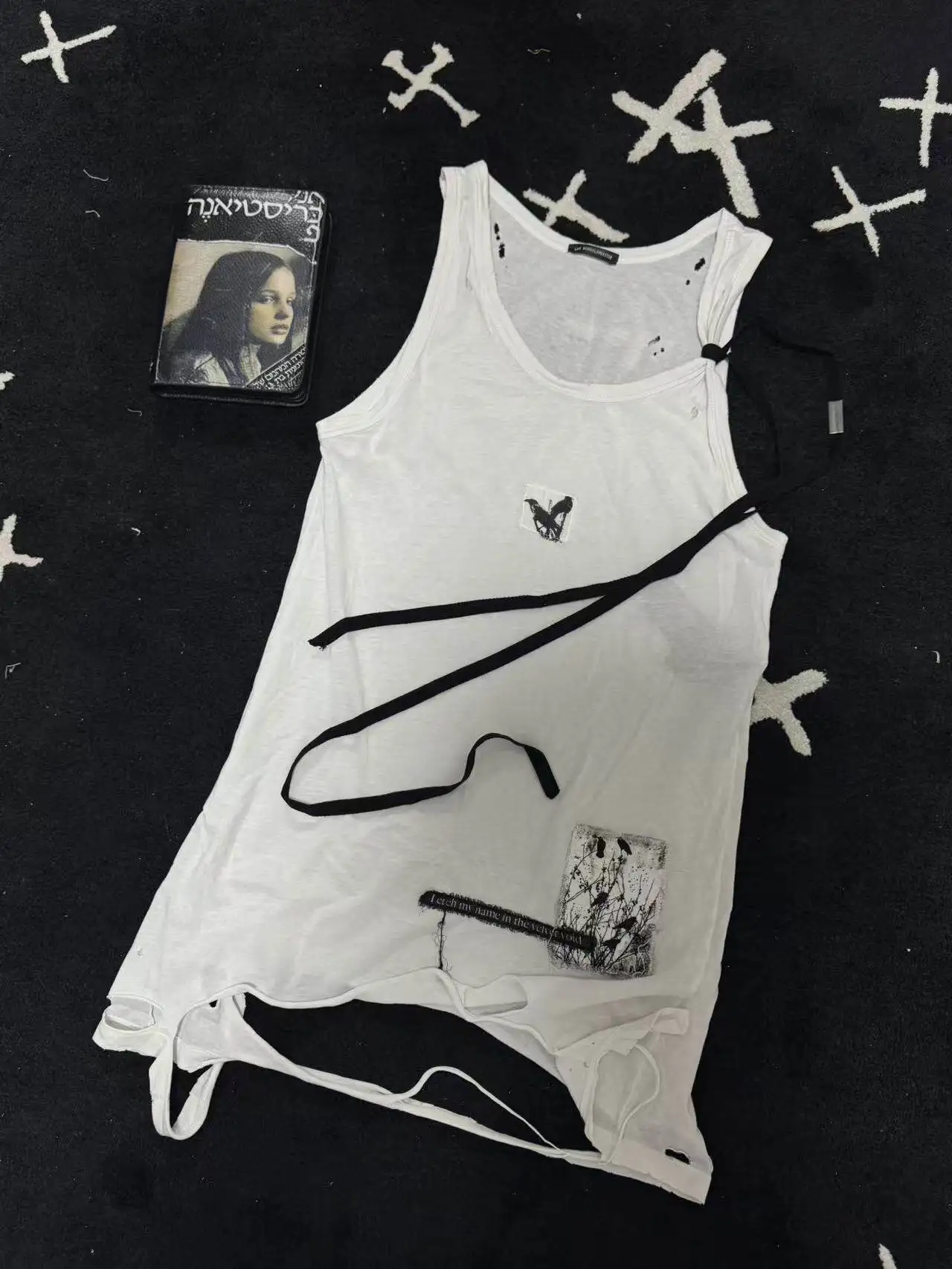 

Ann Demeulemeester Wandering Poet Patch Ripped Ribbon Vest