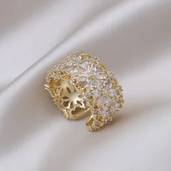 Korea New Design Fashion Jewelry Luxury Zircon Flower Rings Elegant Women Wedding Party Accessories