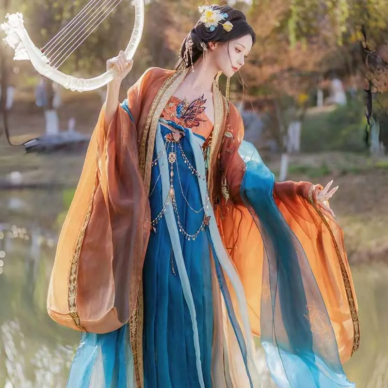 

Hanfu Dress Women Chinese Vintage Blue&Orange Hanfu Suits Female Halloween Carnival Cosplay Costume Tang Suits Party Outfit