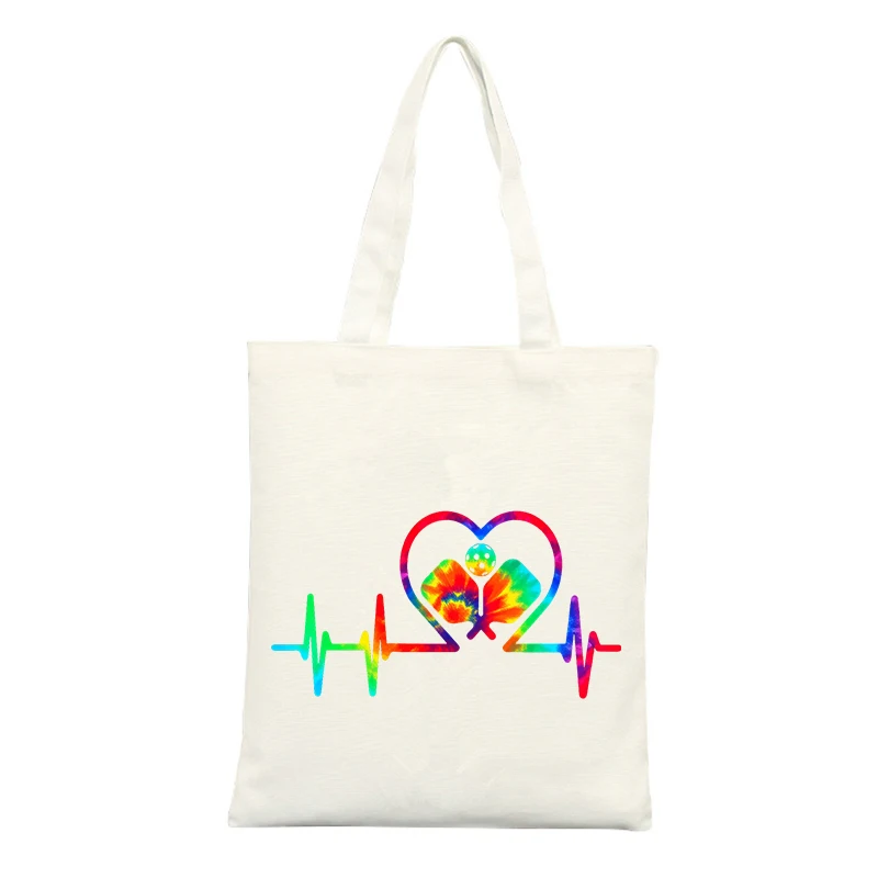 Tie dye Heart and Heartbeat Pattern Canvas Tote Bag, Casual Style for Daily Shopping and Outings