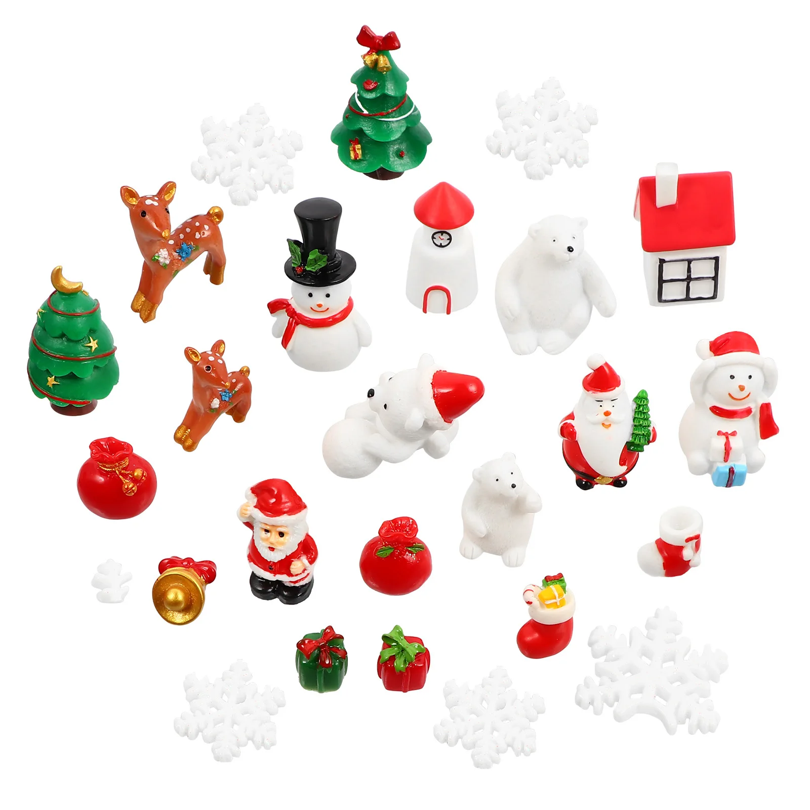 

30Pcs Resin Christmas Ornament Elk Sled Mini Scene for Tabletop Mantel Stocking Display Home Decor Craft Assortment