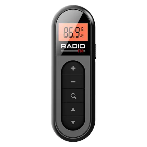 Imagen 2 del producto Mini Radio FM de bolsillo, receptor de Radio portátil recargable con retroiluminación, pantalla LCD, antena receptora de auriculares de 108mm, 76-3,5 MHZ