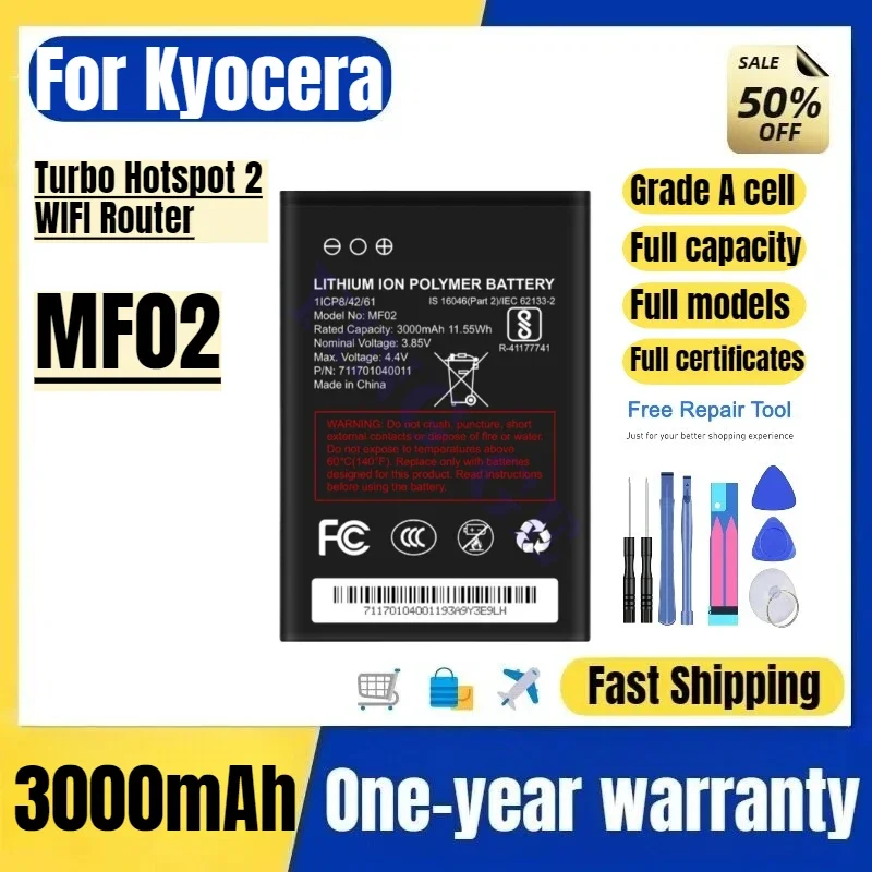 MF02 for Kyocera Turbo Hotspot 2 WIFI Router Mobile Phone Battery  High Capacity Battery Replacement Bateria with Tools