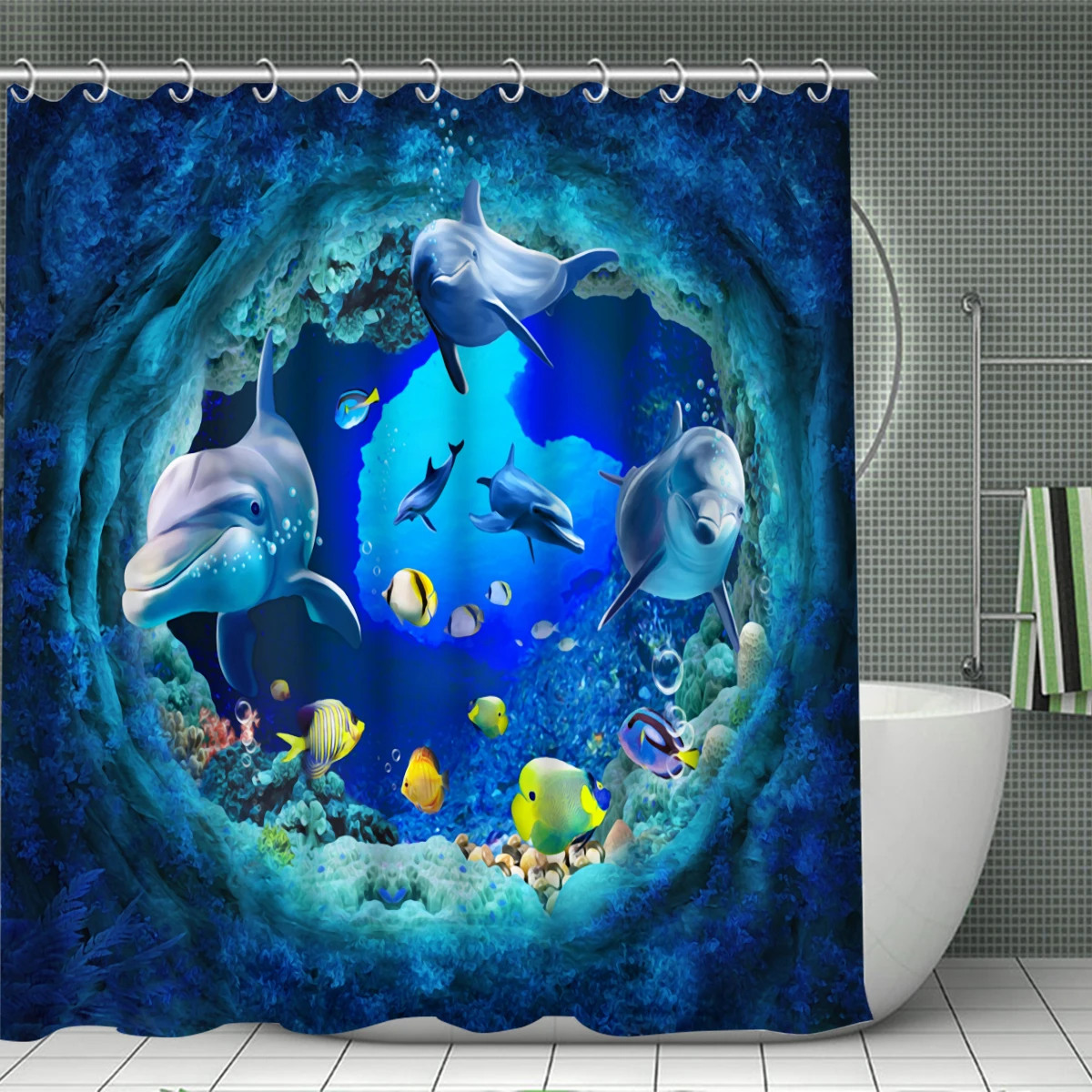 1/4 Piece Shower Curtain Set, Waterproof Bathroom Partition Curtain with Hooks, Anti-Slip Bath Rug, U Shape Mat, Toilet Seat Cov