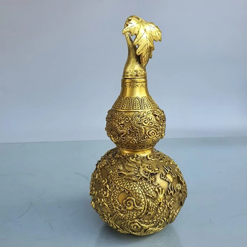 Carved Dragon Pattern Home Living Room Decoration Brass Gourd with Openable Lid